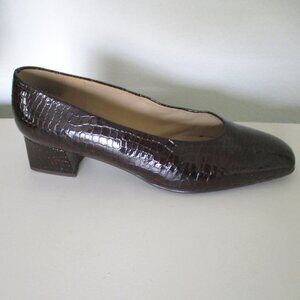 Etienne Aigner Womens Brown Snake Patent Leather Loafer w/1.5" Block Heel - 8M